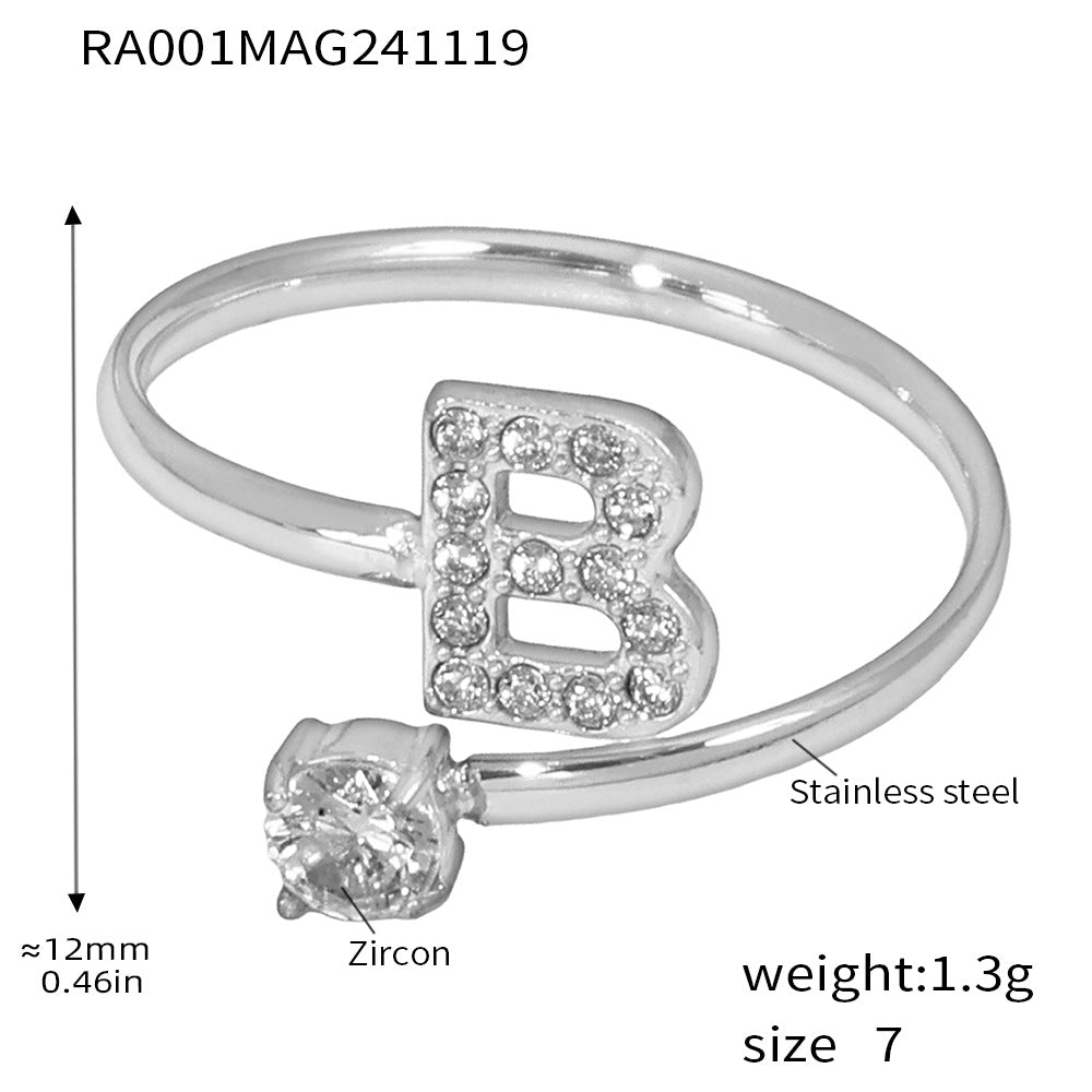 316L Stainless Steel 18K Gold PVD Plated CZ Initial Ring - premium jewelry aesthetic