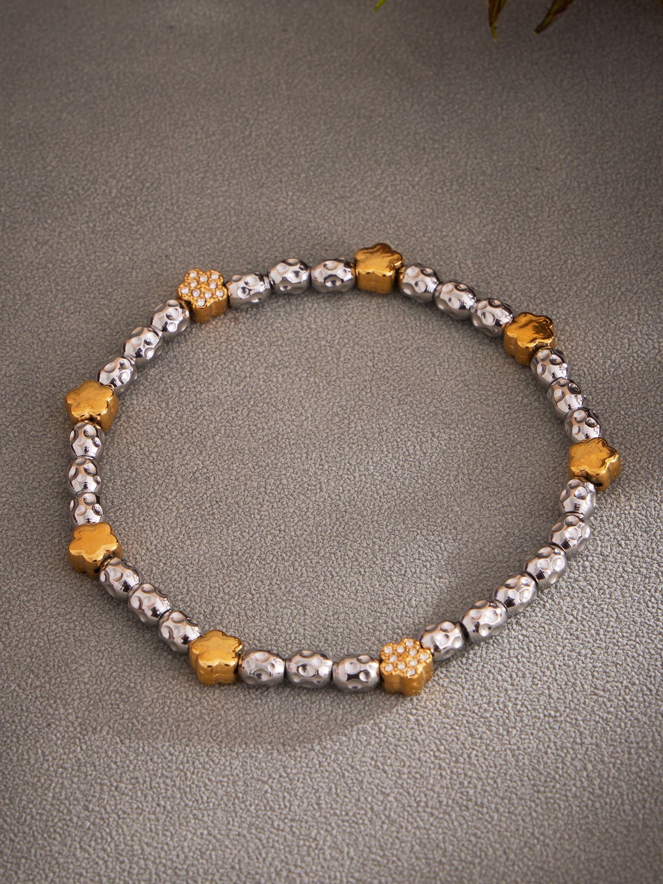 316L Stainless Steel 18K Gold PVD Plated Floral Stretch Bracelet - elegant lifestyle look