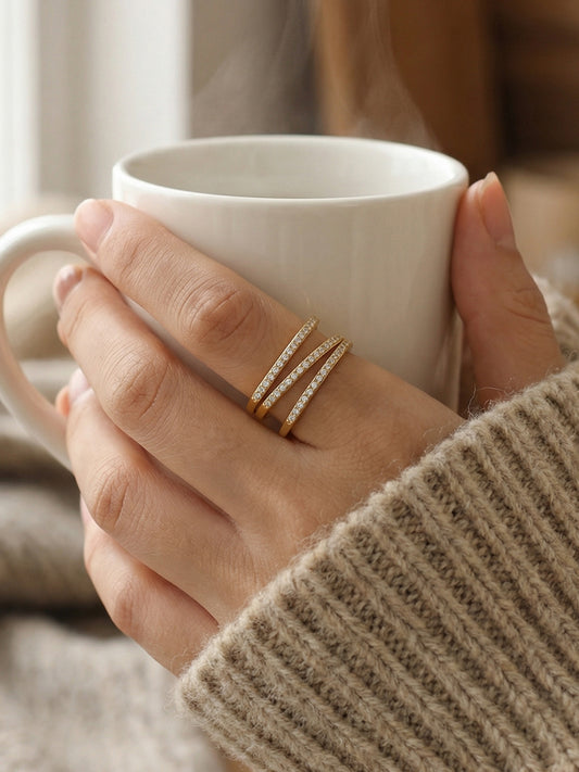 316L Stainless Steel 18K Gold PVD Plated Geometric Zircon Ring - exquisite craftsmanship detail