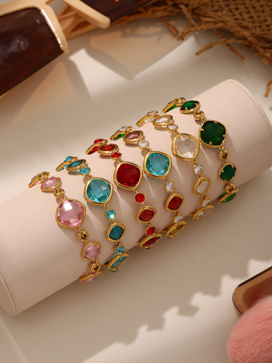 316L Stainless Steel 18K Gold PVD Plated Inlaid Necklace - front view showcase