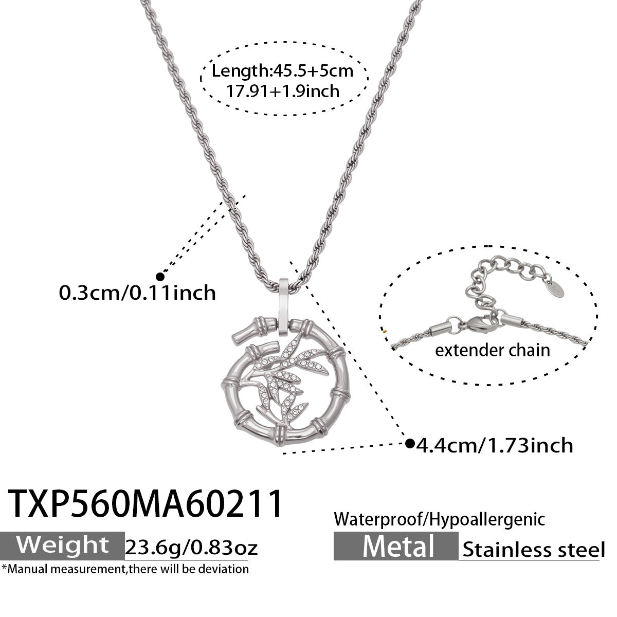 316L Stainless Steel 18K Gold PVD Plated Lucky Bamboo Zircon Double-Layer Necklace - exquisite craftsmanship detail