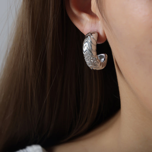 316L Stainless Steel 18K Gold PVD C-shape Pave Earrings - sophisticated side angle