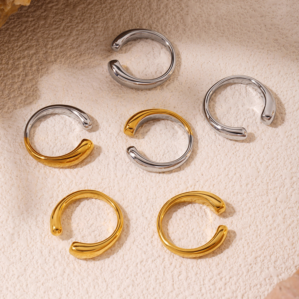 316L Stainless Steel 18K Gold PVD Minimalist Open Ring - sophisticated side angle