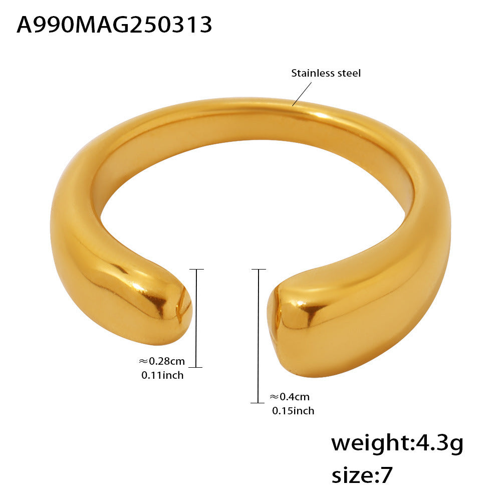 316L Stainless Steel 18K Gold PVD Minimalist Open Ring - luxury texture close up