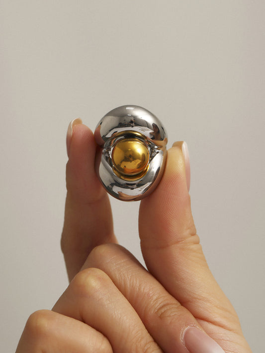 316L Stainless Steel 18K Gold PVD Two-Tone Ring - luxury texture close up