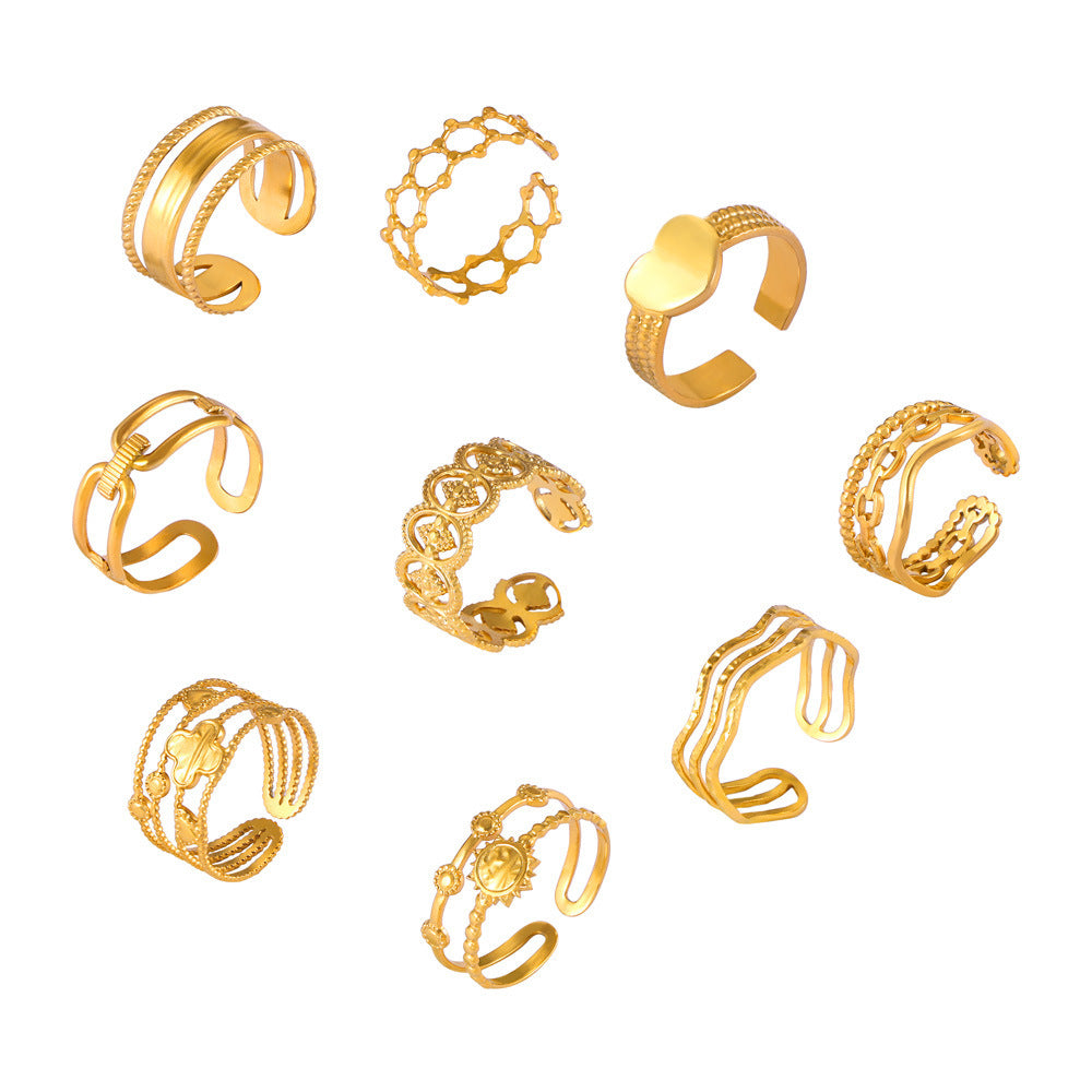 316L Stainless Steel 18K Gold PVD Plated Vintage Geometric Open Ring - exquisite craftsmanship detail