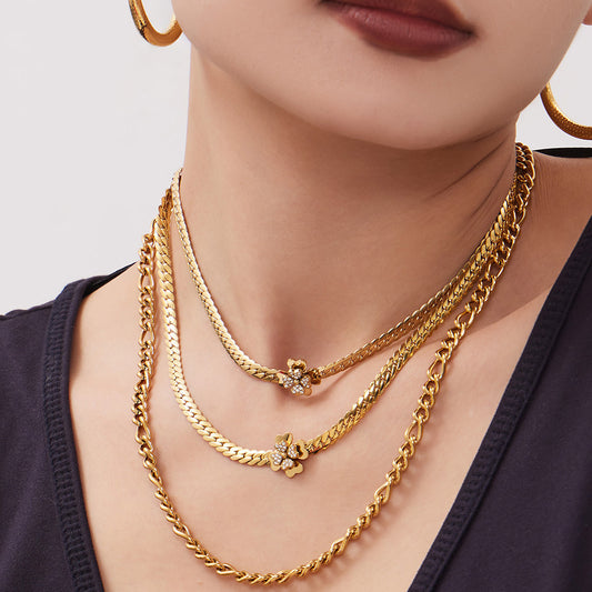 316L Stainless Steel CZ Double Layer Floral Jewelry Set - elegant lifestyle look