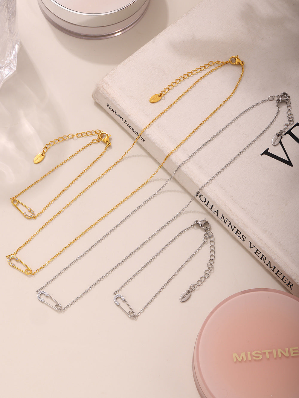 316L Stainless Steel CZ Layered Paperclip Jewelry Set - exquisite craftsmanship detail