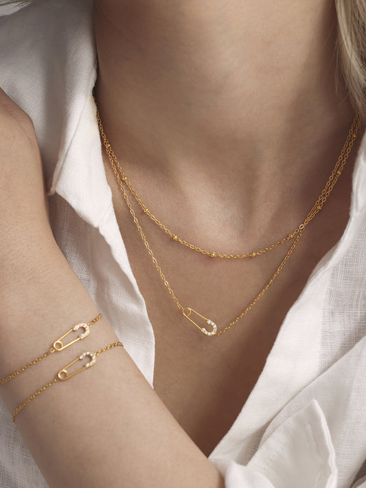 316L Stainless Steel CZ Layered Paperclip Jewelry Set - premium jewelry aesthetic