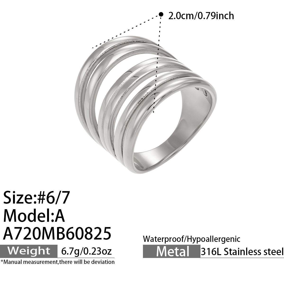 Steel tone 316L stainless steel irregular open ring style and size details