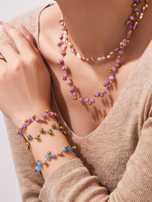 316L Stainless Steel Natural Stone Faceted Crystal Jewelry Set - exquisite craftsmanship detail