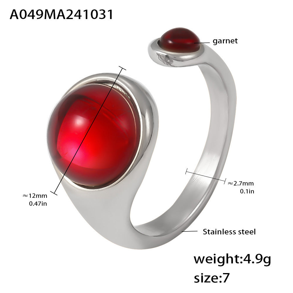 316L Stainless Steel Natural Stone Open Ring - luxury texture close up