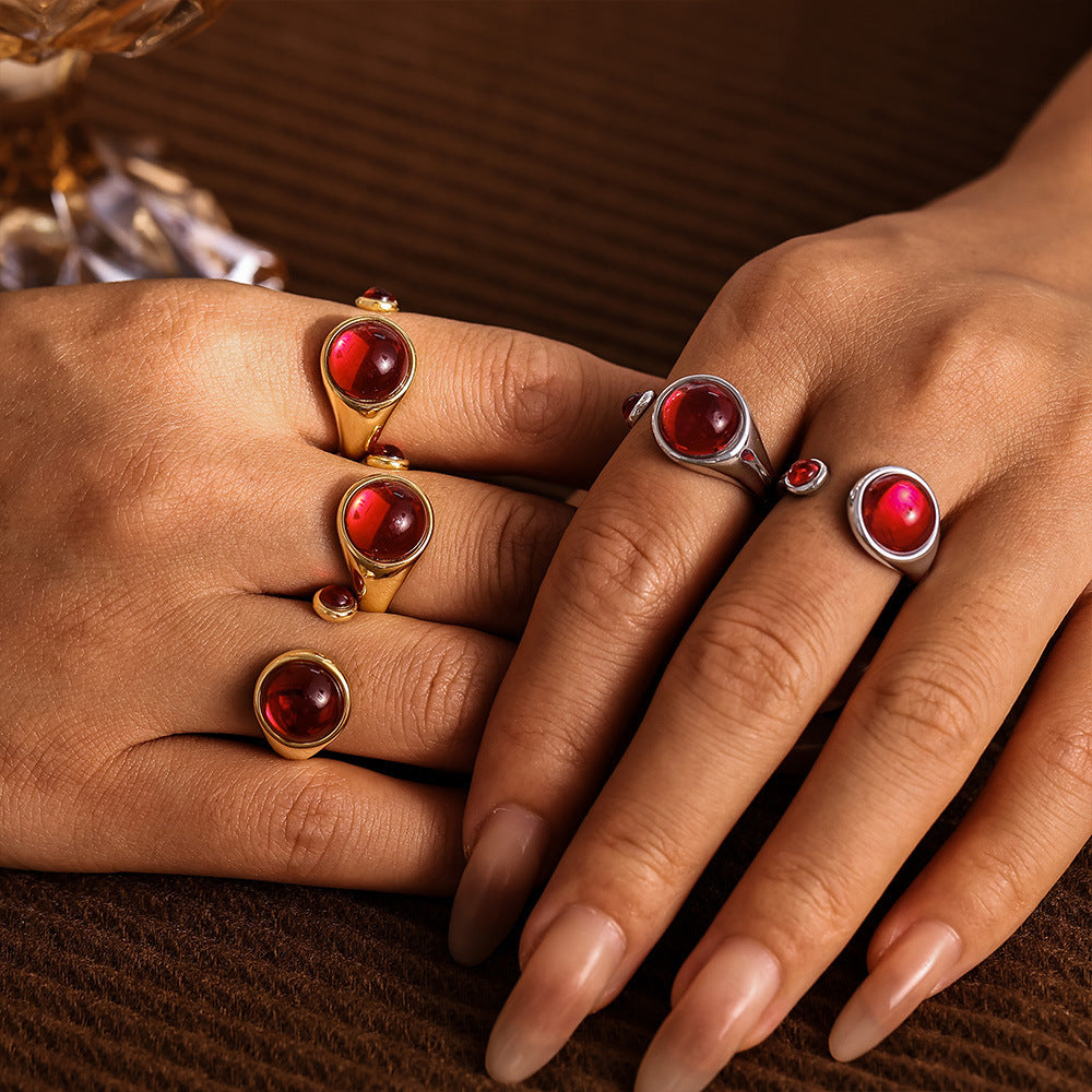 316L Stainless Steel Natural Stone Open Ring - sophisticated side angle