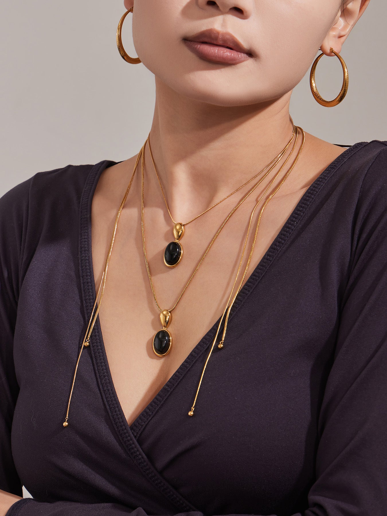 316L Stainless Steel Natural Stone Vintage Oval Pendant Necklace - elegant lifestyle look