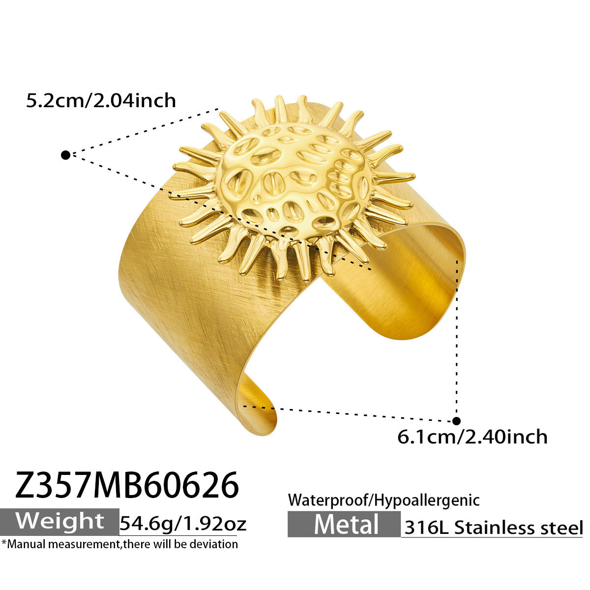 316L Stainless Steel 18K PVD Gold Sun Bangle made with 316L stainless steel and 18K PVD gold finish for wholesale jewelry buyers - image 11