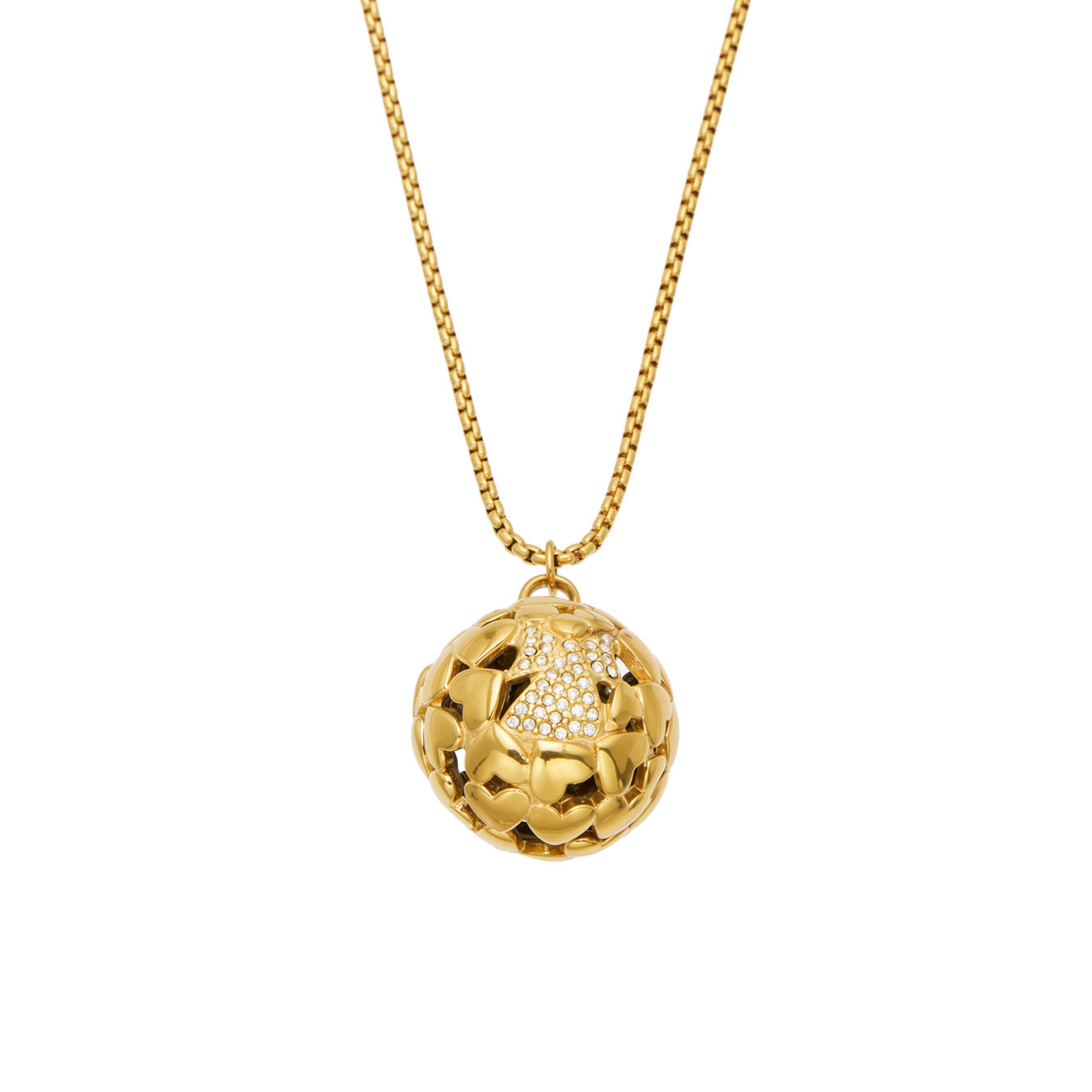 MiduoduoJewelry gold textured floral medallion pendant necklace on a white background