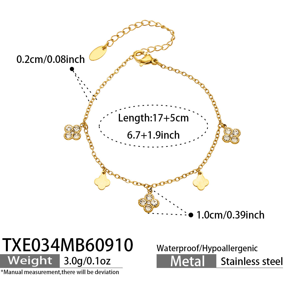 TXE034 gold zircon flower bracelet size details