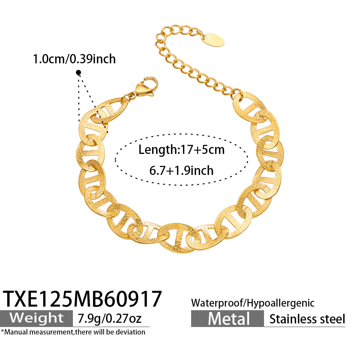 TXE125 mariner chain bracelet 17+5 cm size details