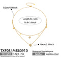 Necklace / TXP034 Double-Layer Four-Petal Flower Zircon / Gold / 43+5 cm