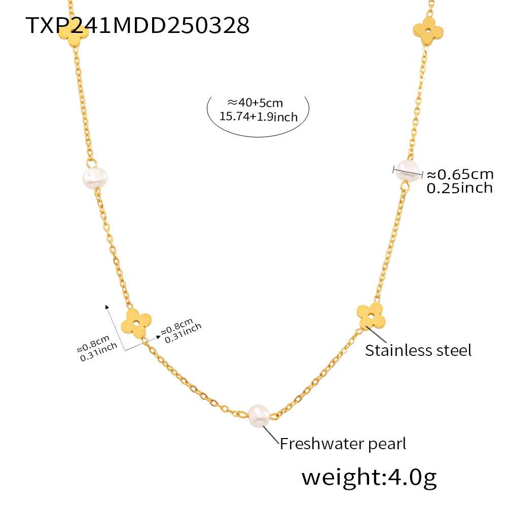 TXP241 freshwater pearl clover necklace size and length guide for the 40 plus 5 cm chain