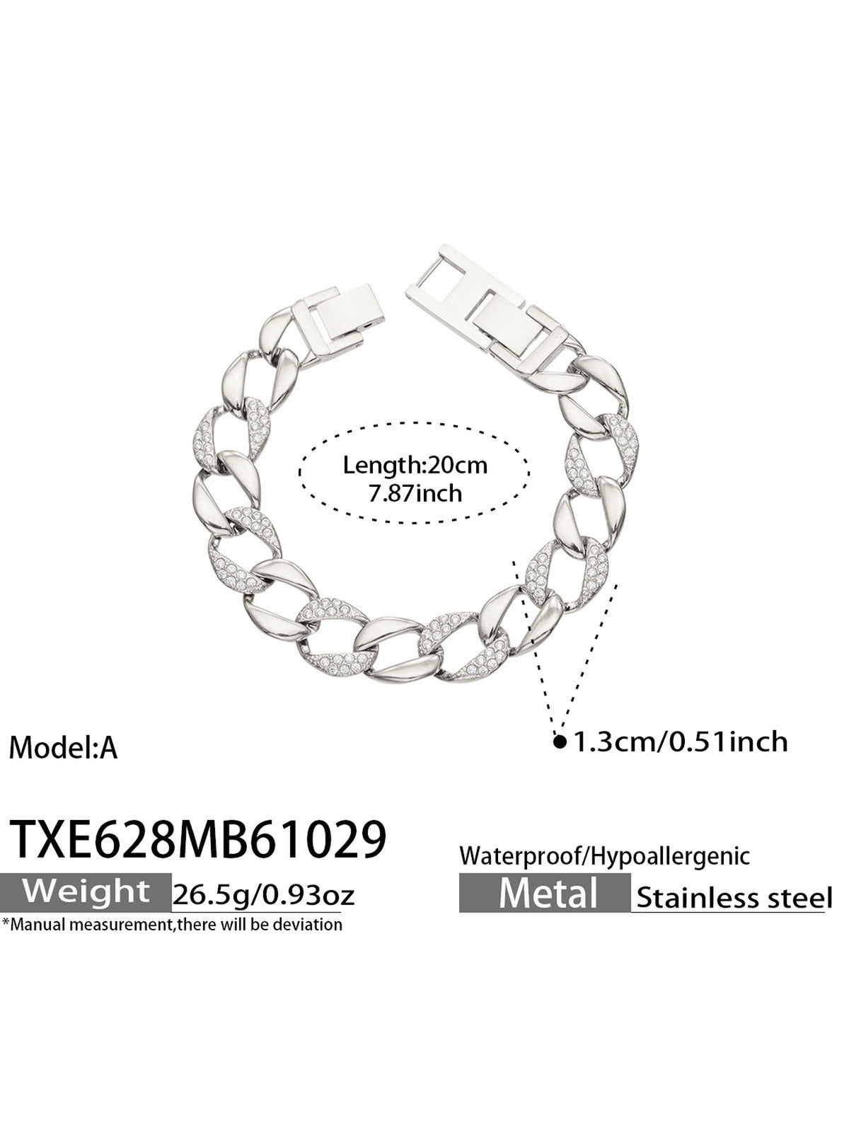 Miduoduo TXP628 Steel 50cm Chain & Bracelet Dimension & Weight Specs