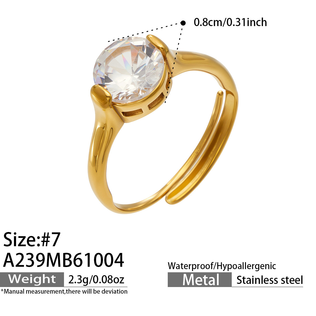 316L Stainless Steel 18K PVD Gold V-Shaped Zircon Open Ring made with 316L stainless steel and 18K PVD gold finish for wholesale jewelry buyers - image 10