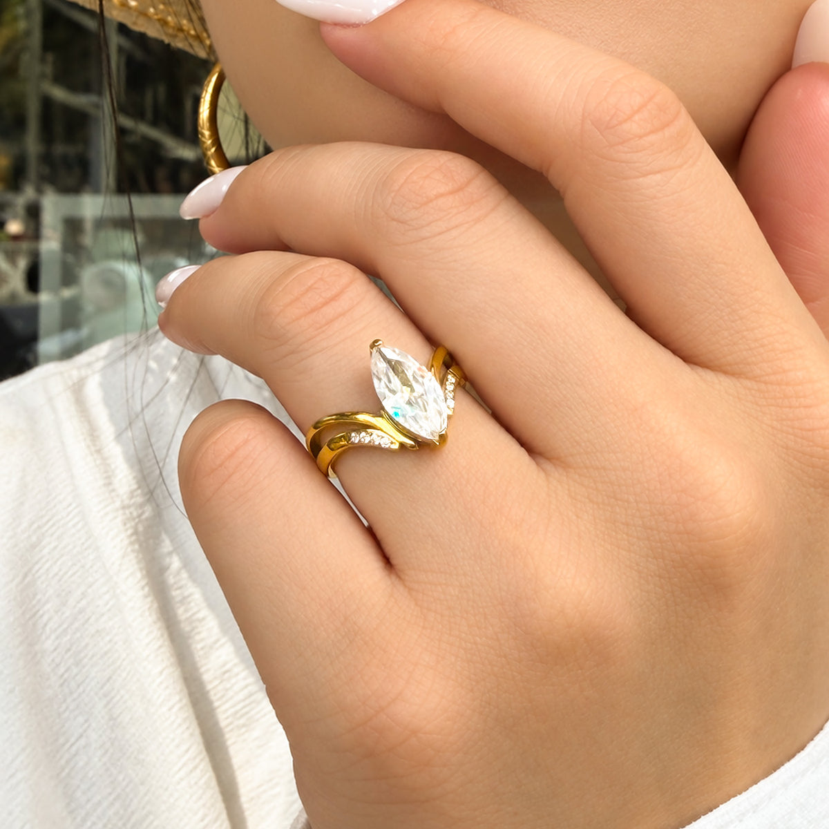 316L Stainless Steel 18K PVD Gold V-Shaped Zircon Open Ring made with 316L stainless steel and 18K PVD gold finish for wholesale jewelry buyers - image 6