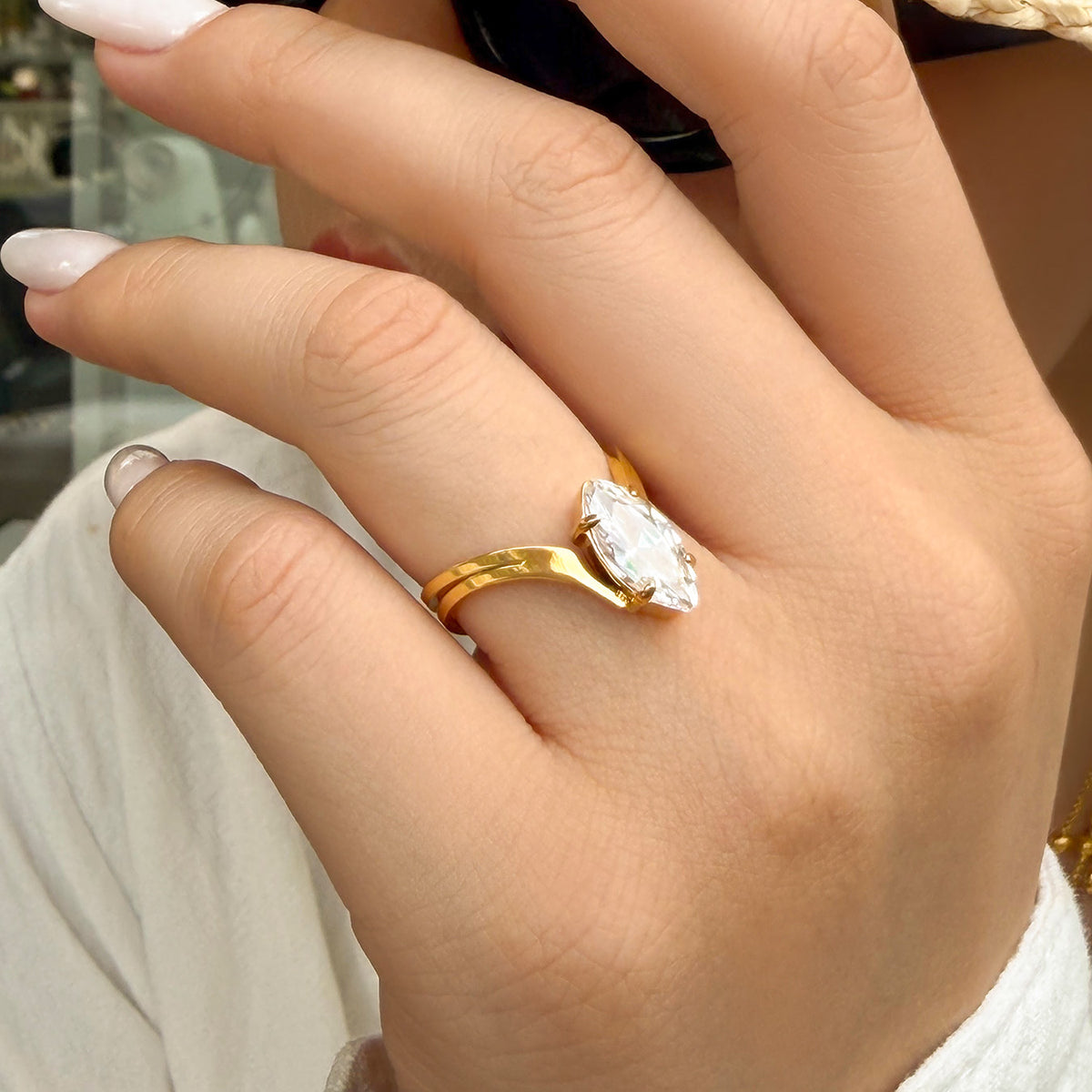 316L Stainless Steel 18K PVD Gold V-Shaped Zircon Open Ring made with 316L stainless steel and 18K PVD gold finish for wholesale jewelry buyers - image 7