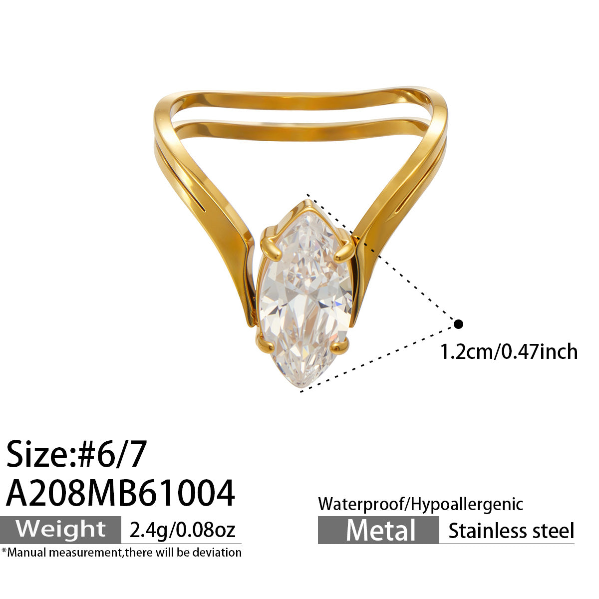 316L Stainless Steel 18K PVD Gold V-Shaped Zircon Open Ring made with 316L stainless steel and 18K PVD gold finish for wholesale jewelry buyers - image 9
