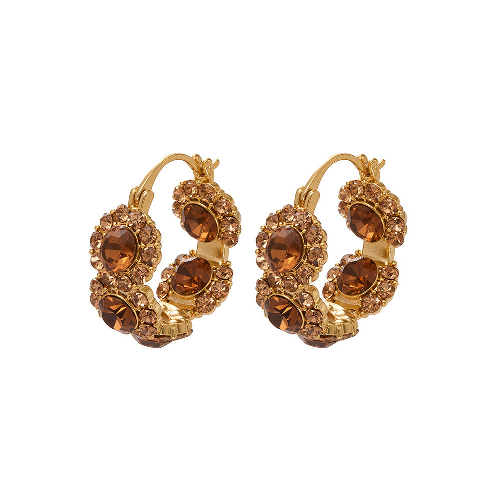 Vintage gold plated copper U-shaped ear cuff earrings with pavé zircon details