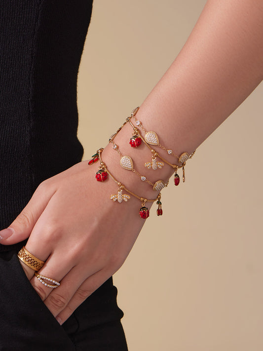 Model wearing waterproof zircon waterdrop charm bracelet, 316L stainless steel jewelry for everyday wear