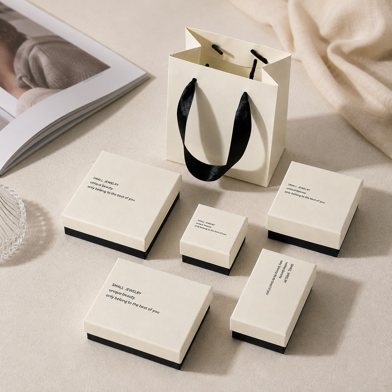 White and black jewelry gift boxes with clean modern presentation for boutiques and jewelry brands