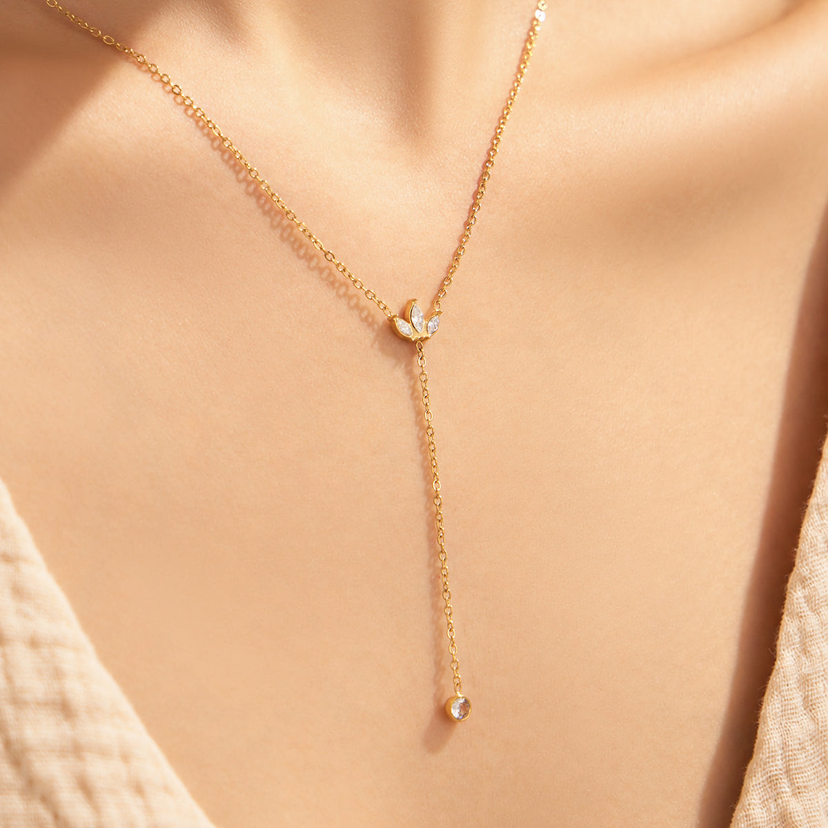 316L Stainless Steel 18K PVD Gold Y-Shape Zircon Necklace made with 316L stainless steel and 18K PVD gold finish for wholesale jewelry buyers - image 10