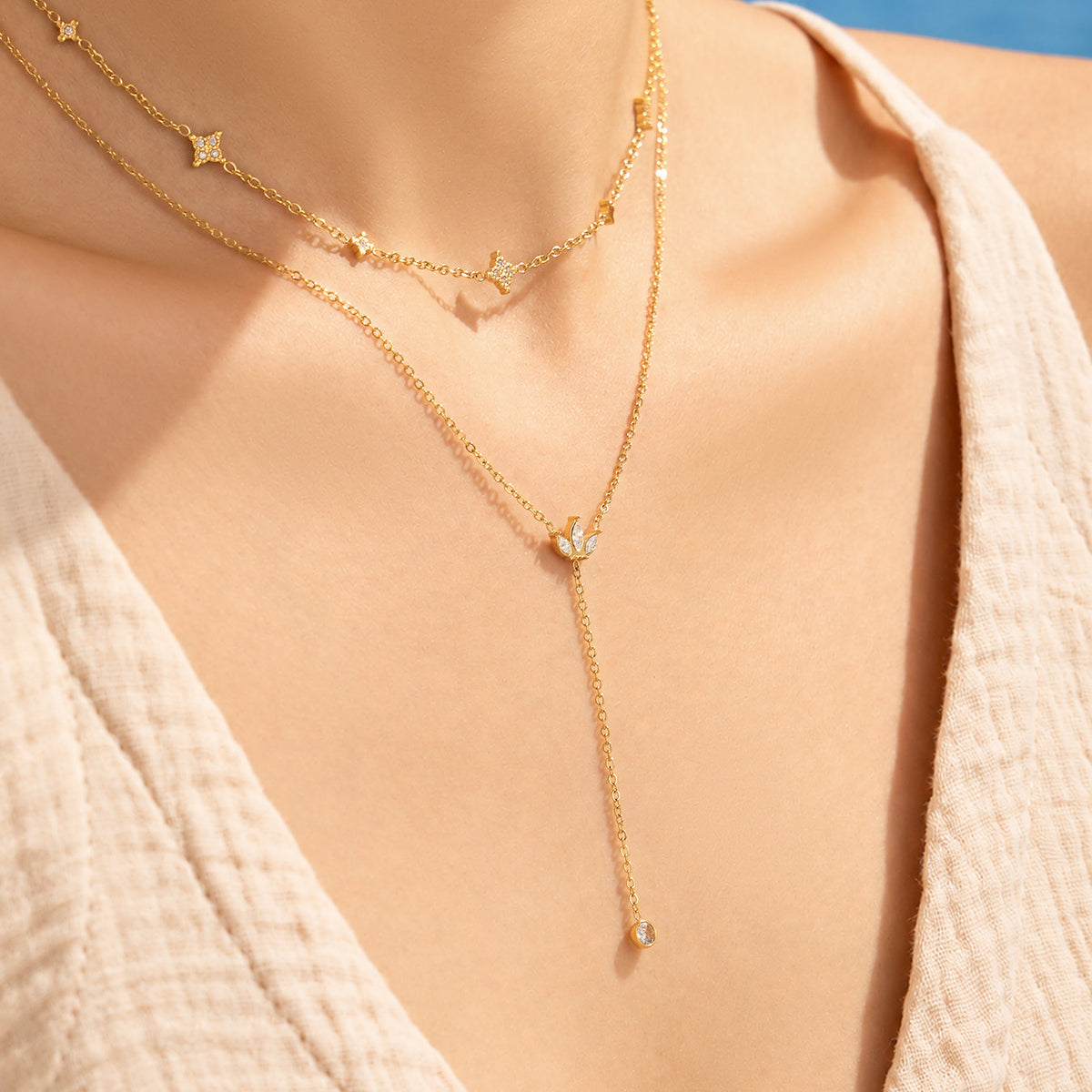 316L Stainless Steel 18K PVD Gold Y-Shape Zircon Necklace made with 316L stainless steel and 18K PVD gold finish for wholesale jewelry buyers - image 12