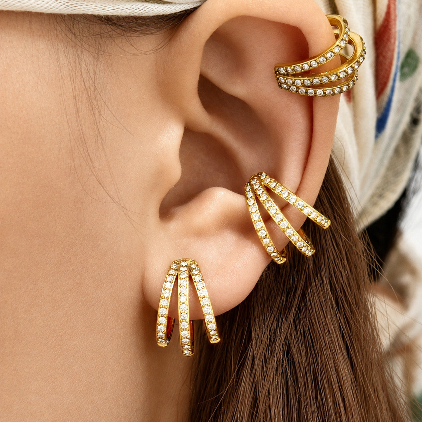 316L Stainless Steel 18K PVD Gold Zircon C-Shaped Ear Clips made with 316L stainless steel and 18K PVD gold finish for wholesale jewelry buyers - image 14