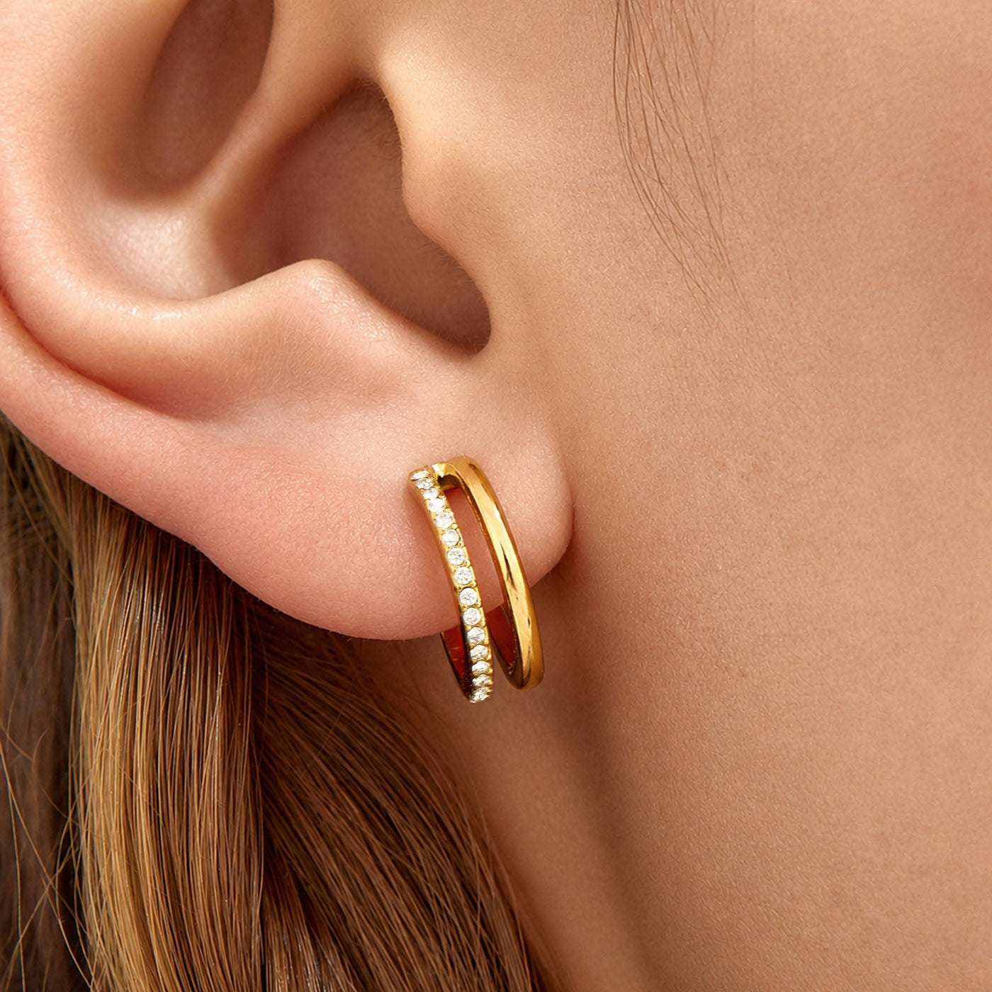 316L Stainless Steel 18K PVD Gold Double Layer Zircon Ear Clips made with 316L stainless steel and 18K PVD gold finish for wholesale jewelry buyers - image 20