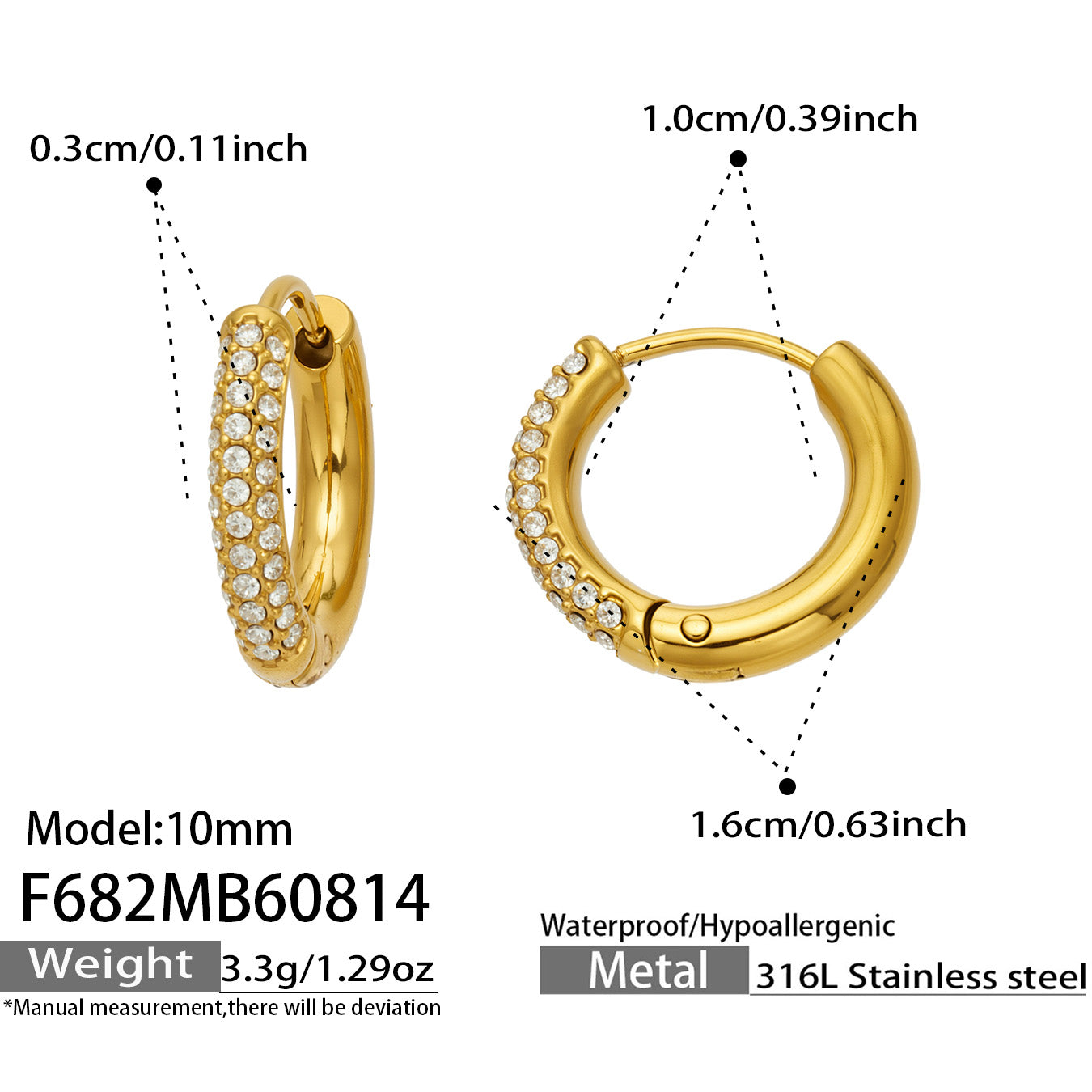 316L Stainless Steel 18K PVD Gold Zircon Earrings made with 316L stainless steel and 18K PVD gold finish for wholesale jewelry buyers - image 6