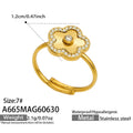 Gold Flower Zircon Adjustable Open Ring (A665) / Ring