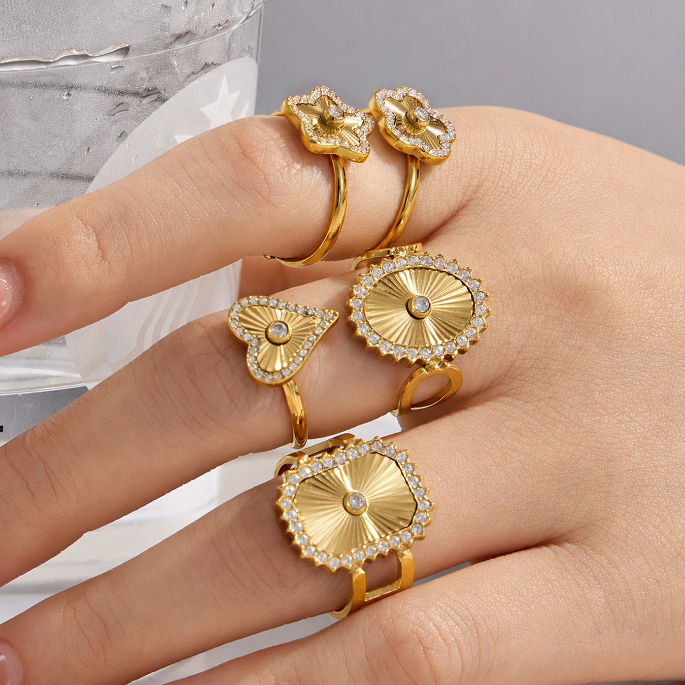 316L Stainless Steel 18K PVD Gold Zircon Heart Ring made with 316L stainless steel and 18K PVD gold finish for wholesale jewelry buyers - image 18