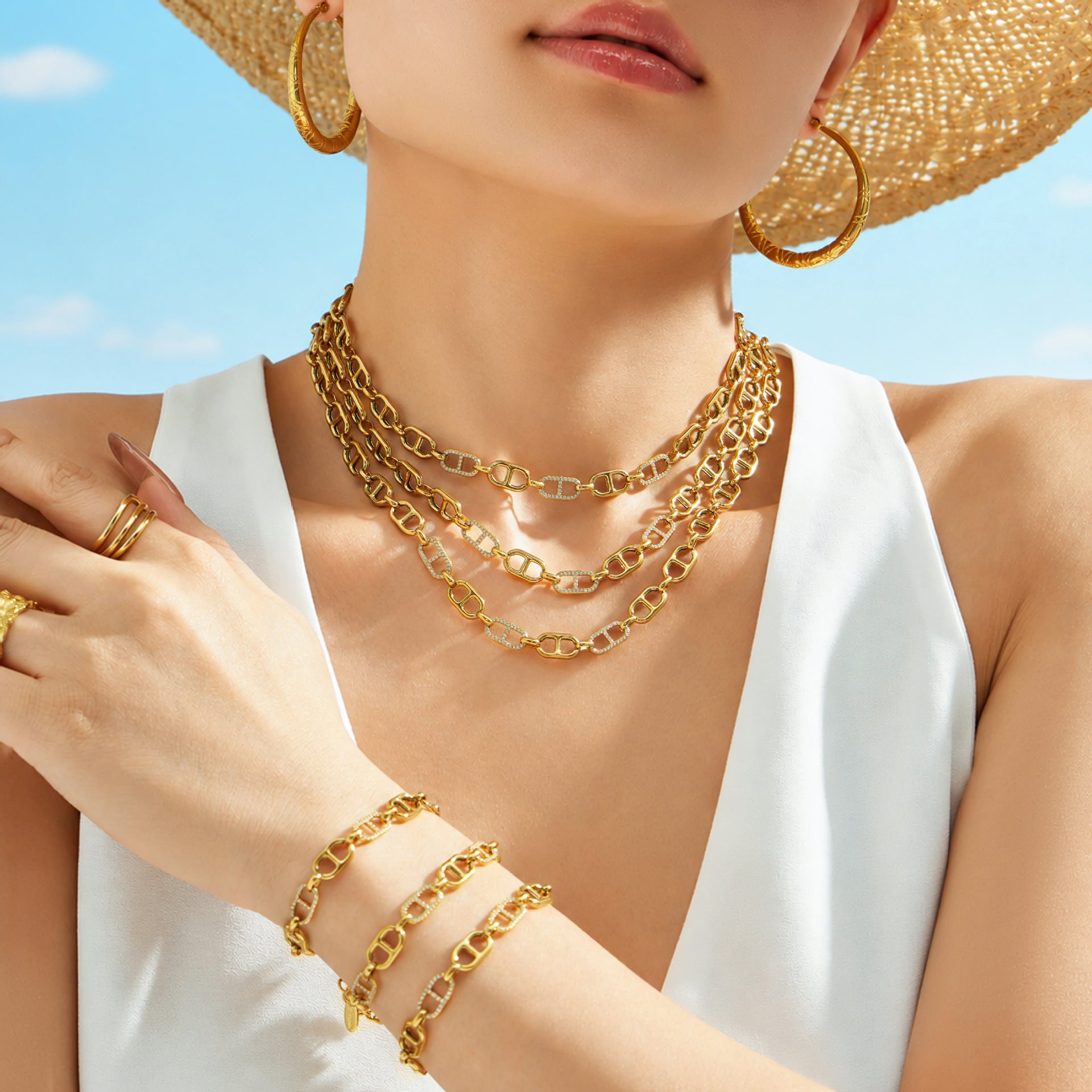 316L Stainless Steel 18K PVD Gold Zircon Rectangle Bracelet made with 316L stainless steel and 18K PVD gold finish for wholesale jewelry buyers - image 11