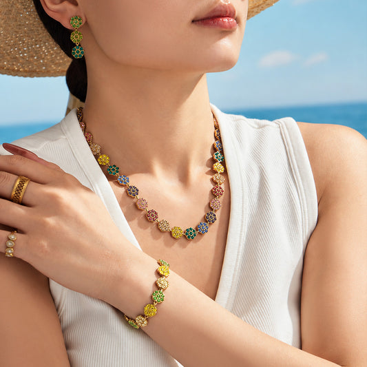 Steel-finish zircon jewelry pieces shown in a coordinated assortment