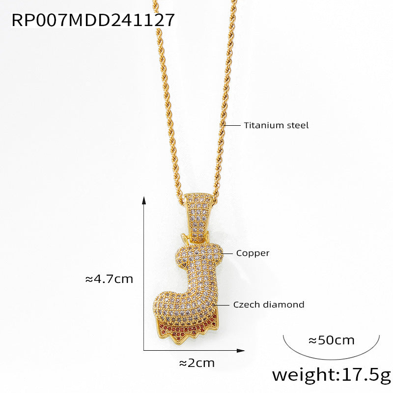 Stylish 316L Stainless Steel Zircon Letter Necklace