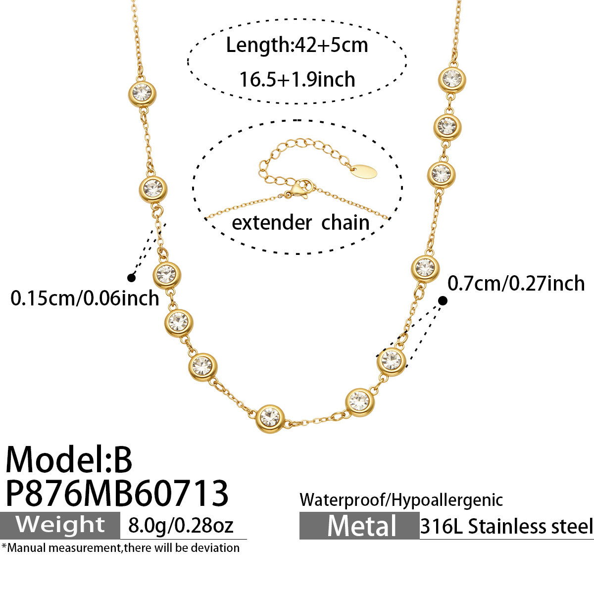 316L Stainless Steel 18K PVD Gold Zircon Pendant Necklace made with 316L stainless steel and 18K PVD gold finish for wholesale jewelry buyers - image 8