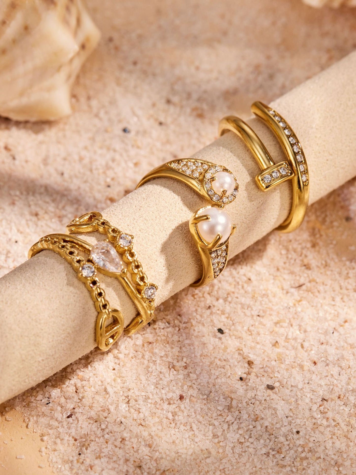 316L Stainless Steel 18K PVD Gold Zircon Ring Set made with 316L stainless steel and 18K PVD gold finish for wholesale jewelry buyers - image 8