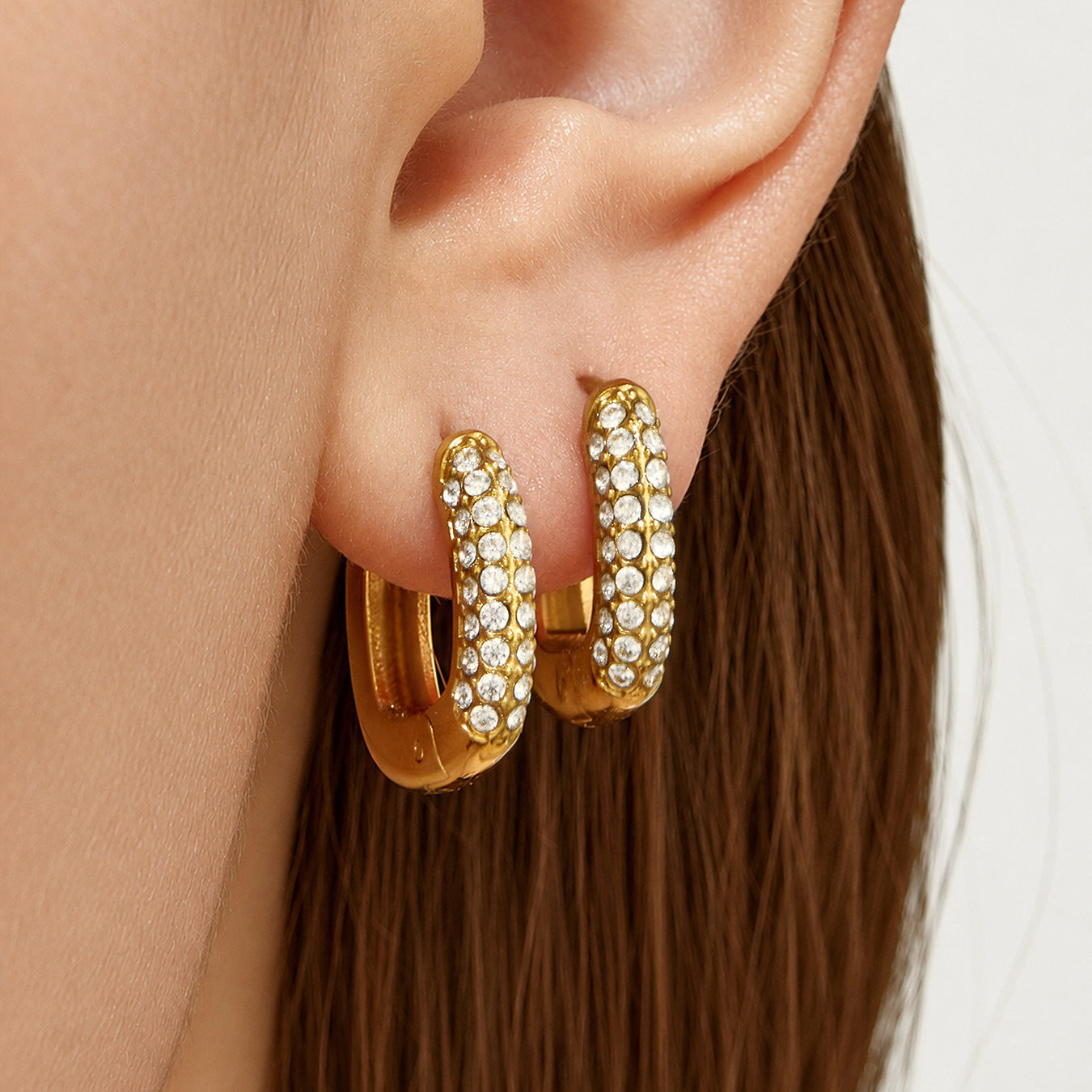 316L Stainless Steel 18K PVD Gold Zircon U-Shaped Earrings made with 316L stainless steel and 18K PVD gold finish for wholesale jewelry buyers - image 3
