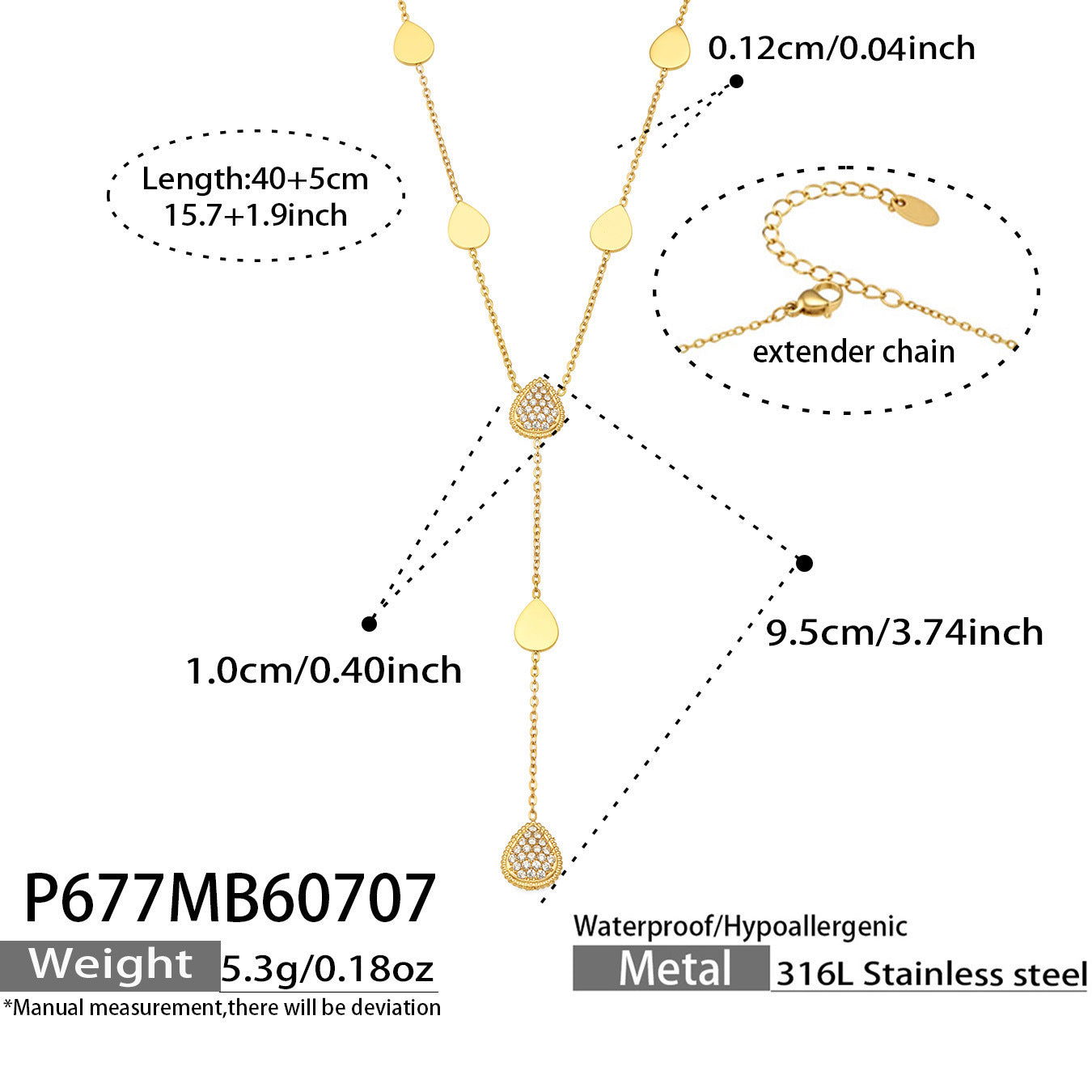 316L Stainless Steel 18K PVD Gold Zircon Y-Shape Necklace made with 316L stainless steel and 18K PVD gold finish for wholesale jewelry buyers - image 12