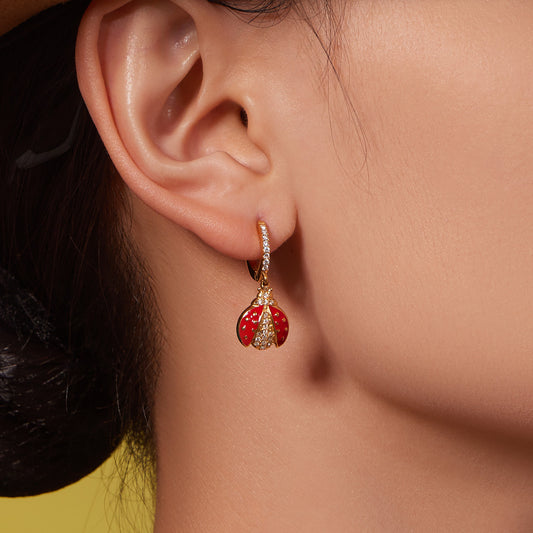 Zirconia Inlaid Enamel Ladybug Jewelry Set - 18K Gold Plated - Image 10