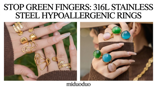 Stop Green Fingers: A complete collection of 316L stainless steel hypoallergenic rings featuring vibrant cat's eye and gemstone charms in 18K gold plating.
