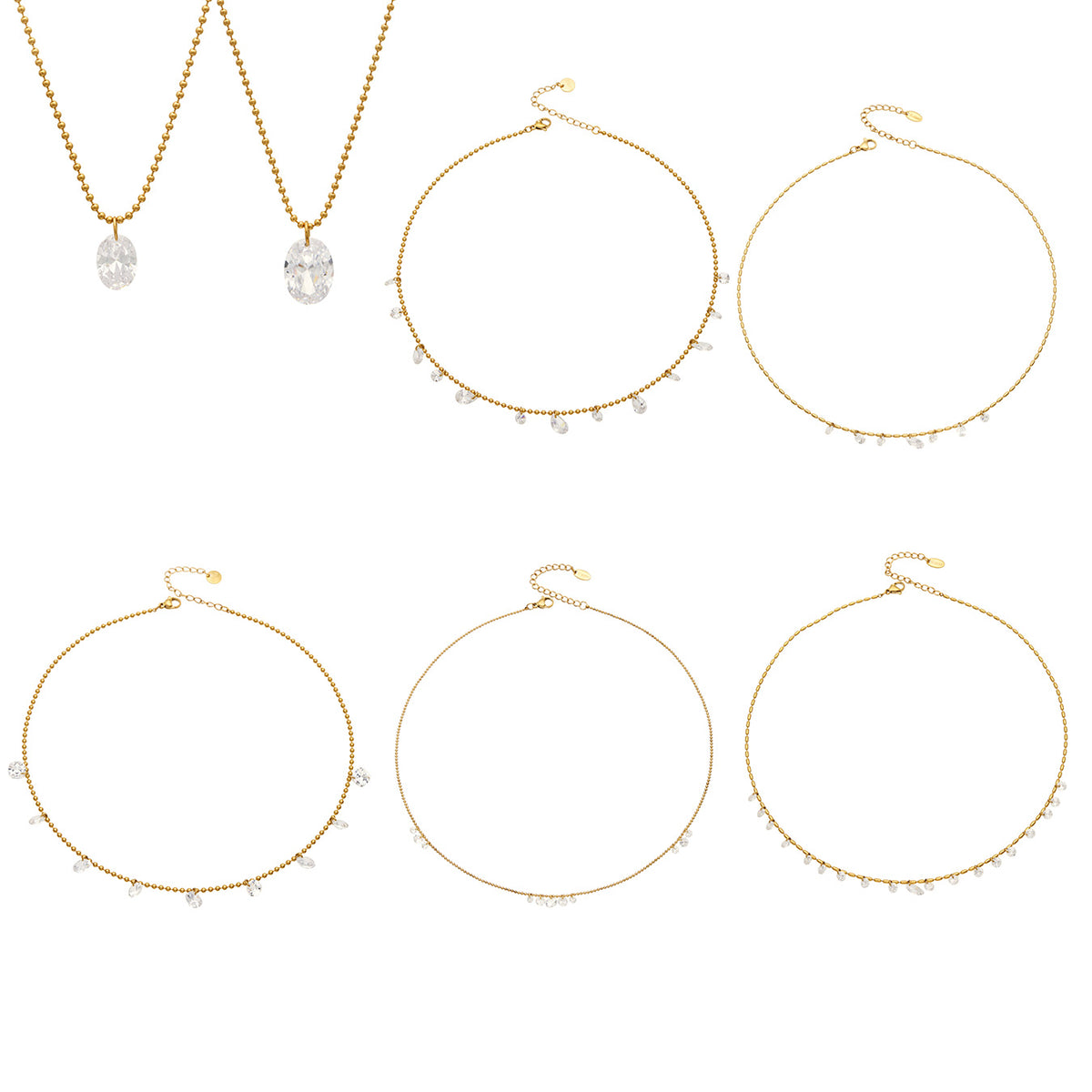 Stainless Steel Zircon Pendant Necklaces – Teardrop, Oval & Station Styles