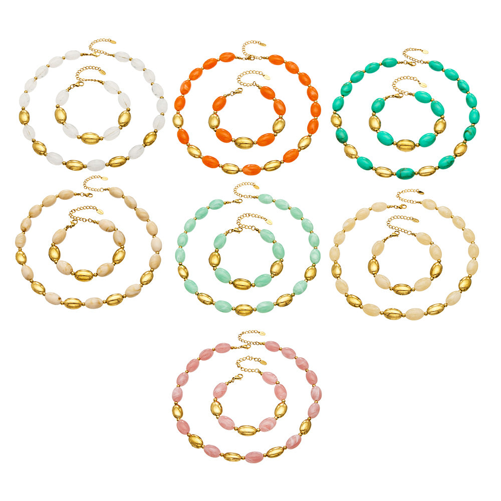 316L Stainless Steel 18K PVD Gold Resin Jewelry Bracelet and Necklace Collection